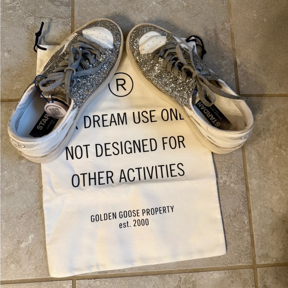 Golden Goose Silver Glitter Stardan Sneakers Size 9